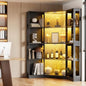 Display Cabinet with Tempered Glass Doors, Dual Section Design Featuring Adjustable Shelves, Tri-Color LED Lighting System, 71 I