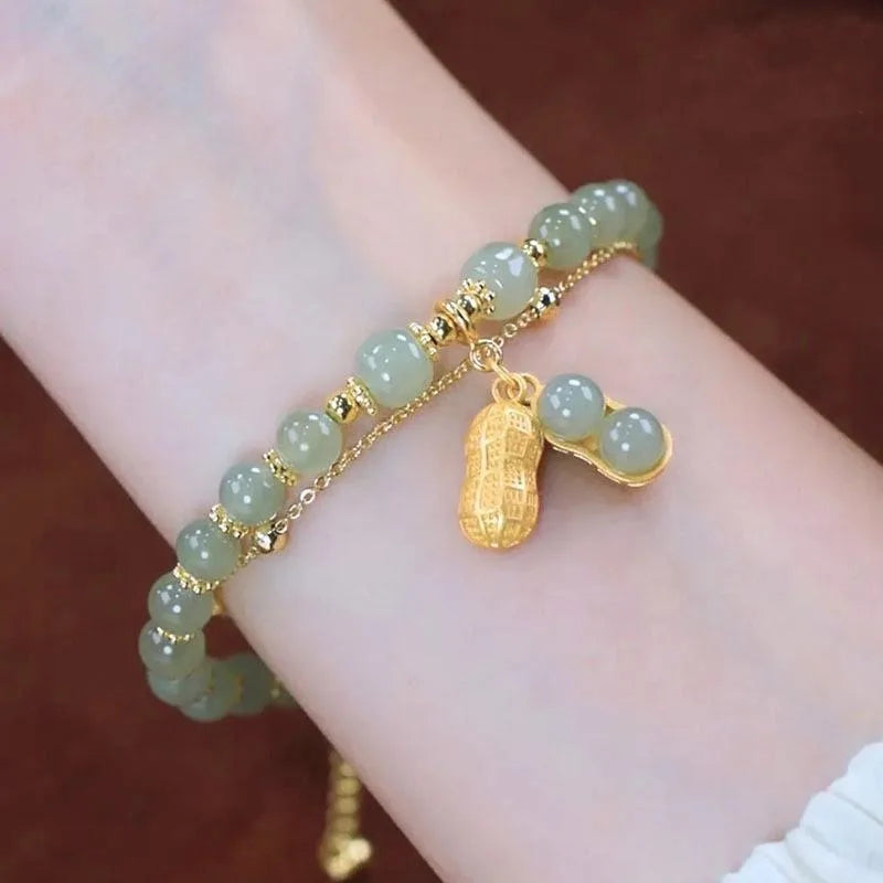 Natural Real Jade Peanut Bracelet Charm Jewelry Designer Bangle Fashion Amulet Luxury Gemstone Lucky Accessories Gifts for Women