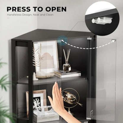 Lighted Corner Display Cabinet with Glass Doors for Collectibles