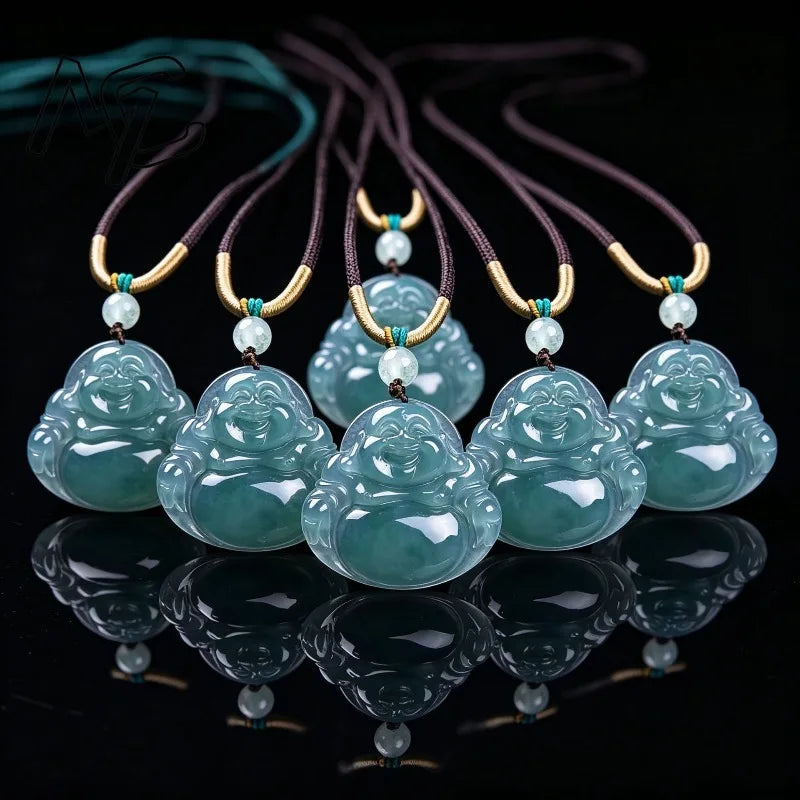 Real Natural Emerald Jade Blue Water Buddha Pendant Jadeite Necklace Fashion Jewelry Charm Designer Lucky Gifts Certificate