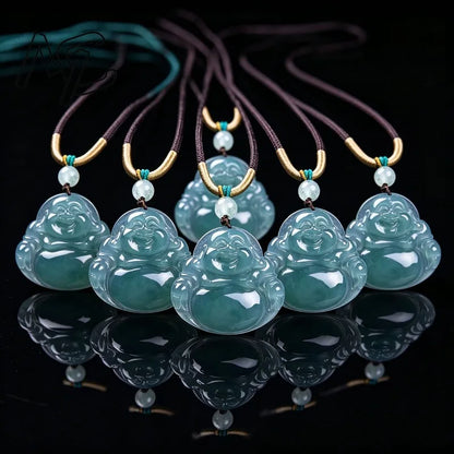 Real Natural Emerald Jade Blue Water Buddha Pendant Jadeite Necklace Fashion Jewelry Charm Designer Lucky Gifts Certificate