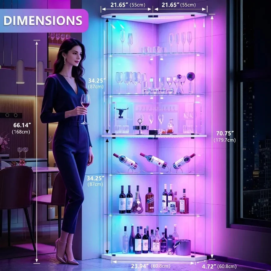 6-Tier Corner RGB LED Glass Display Cabinet with Human Sensor