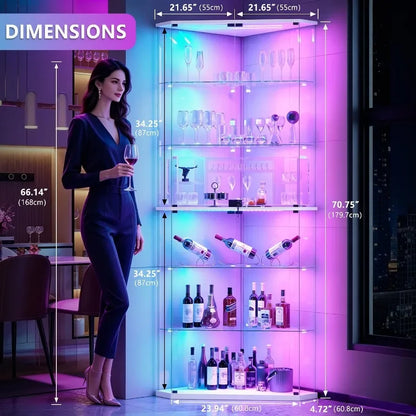 6-Tier Corner RGB LED Glass Display Cabinet with Human Sensor