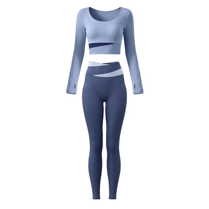 2 Piece Sets Women Quick-Dry Sports Set O-Neck Long Sleeve Top Pants Running Fitness Workout Athletic Wear Tracksuit Sportswear