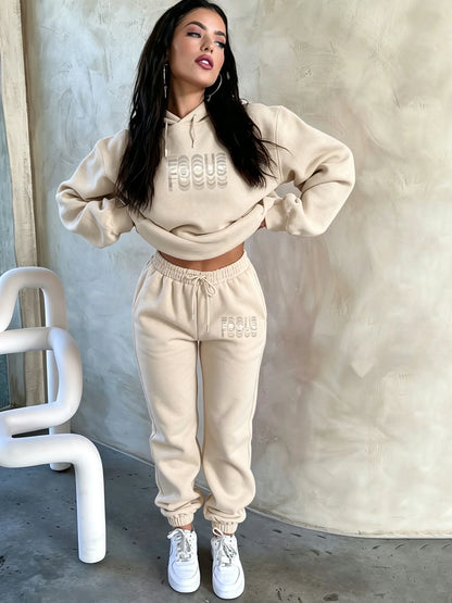 Female Winter Warm Fleece Thick 2Pcs Set Comfort Casual Sports Tracksuit Women Fashion Two Piece Sweatshirt Pants Suit Daily