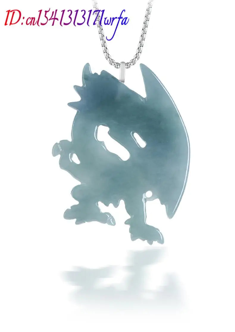 Blue Myanmar Jadeite Dragon Pendant Necklace Burmese Jade Fashion Accessories Luxury Gifts for Women 925 Silver Talismans