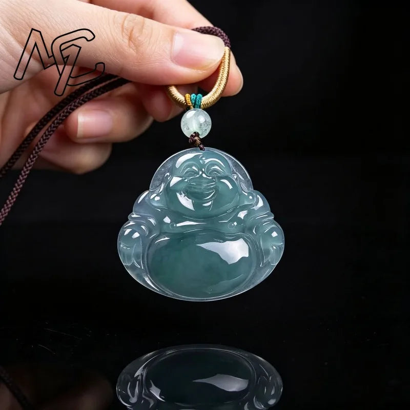 Real Natural Emerald Jade Blue Water Buddha Pendant Jadeite Necklace Fashion Jewelry Charm Designer Lucky Gifts Certificate