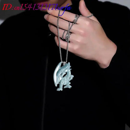 Blue Myanmar Jadeite Dragon Pendant Necklace Burmese Jade Fashion Accessories Luxury Gifts for Women 925 Silver Talismans