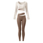 2 Piece Sets Women Quick-Dry Sports Set O-Neck Long Sleeve Top Pants Running Fitness Workout Athletic Wear Tracksuit Sportswear