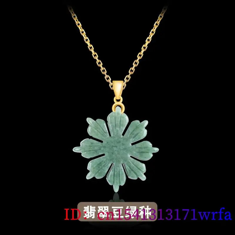Myanmar Jade Sunflower Pendant Necklace Real Burmese Jadeite Amulet Natural Jewelry Carved Fashion 18K Gold Plated Choker