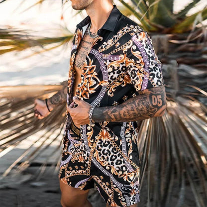 Summer Men's Shirt Loose Short Sleeve Shorts Beach Suit Quick Drying