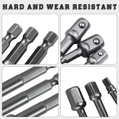 8Pcs Impact Socket Adapter Set, 1/4 3/8 1/2 Hex Shank Square Nut Driver Extension Bit Set for Power Drill Impact Driver Tool