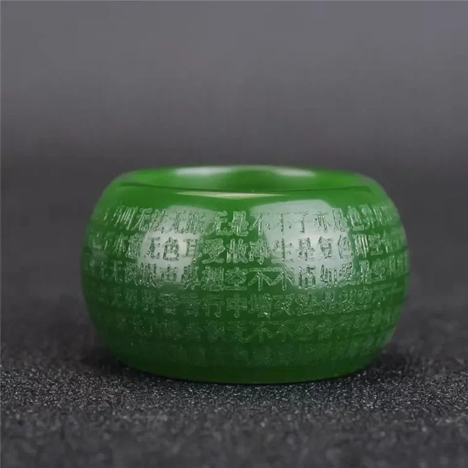 Natural Green Jade 22mm Ring Heart Meridian Jadeite Buddhism Amulet Fashion Charm Jewelry Hand Carved Crafts Gifts Women Men
