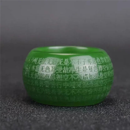 Natural Green Jade 22mm Ring Heart Meridian Jadeite Buddhism Amulet Fashion Charm Jewelry Hand Carved Crafts Gifts Women Men