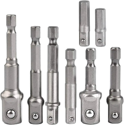 8Pcs Impact Socket Adapter Set, 1/4 3/8 1/2 Hex Shank Square Nut Driver Extension Bit Set for Power Drill Impact Driver Tool