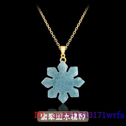 Myanmar Jade Sunflower Pendant Necklace Real Burmese Jadeite Amulet Natural Jewelry Carved Fashion 18K Gold Plated Choker