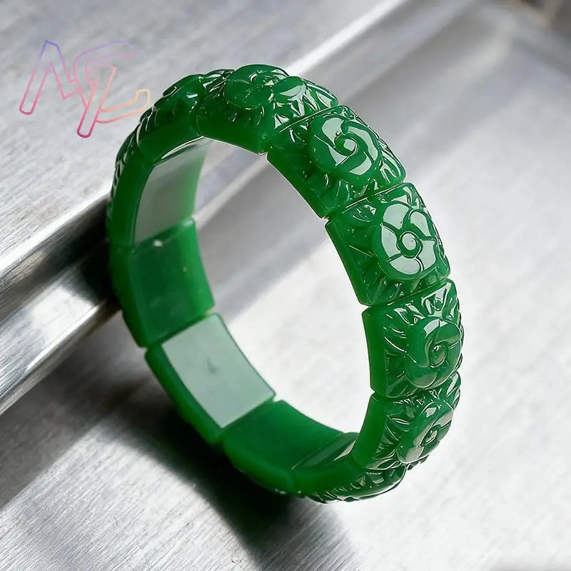 Real Jade Flower Bracelet Bangle Designer Vintage Natural Jewelry Gifts for Women Talismans Charm Luxury Accessories Amulet