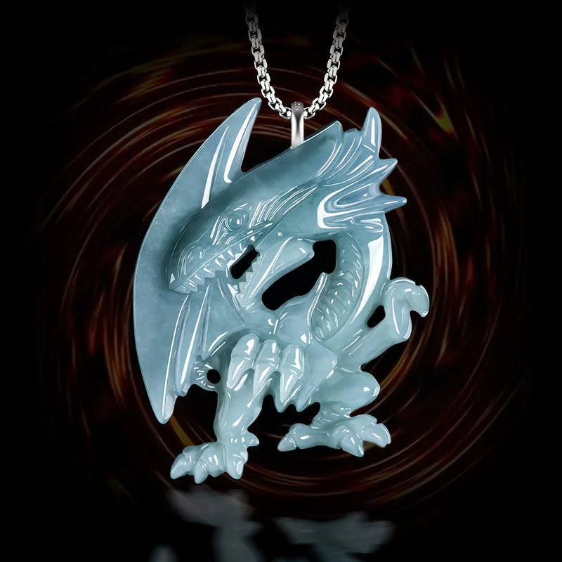 Blue Myanmar Jadeite Dragon Pendant Necklace Burmese Jade Fashion Accessories Luxury Gifts for Women 925 Silver Talismans
