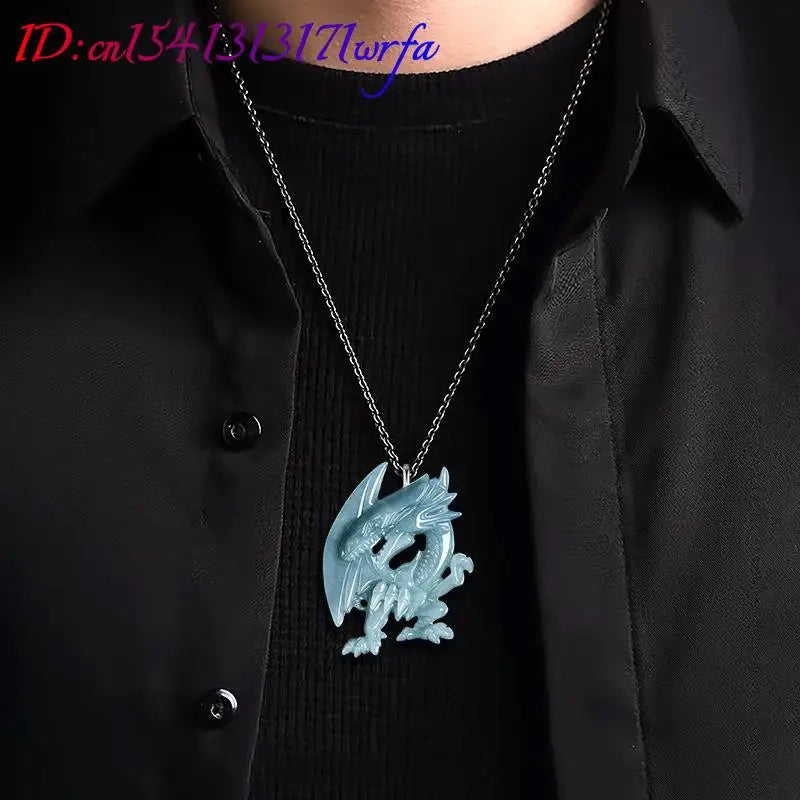 Blue Myanmar Jadeite Dragon Pendant Necklace Burmese Jade Fashion Accessories Luxury Gifts for Women 925 Silver Talismans