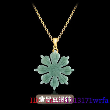 Myanmar Jade Sunflower Pendant Necklace Real Burmese Jadeite Amulet Natural Jewelry Carved Fashion 18K Gold Plated Choker