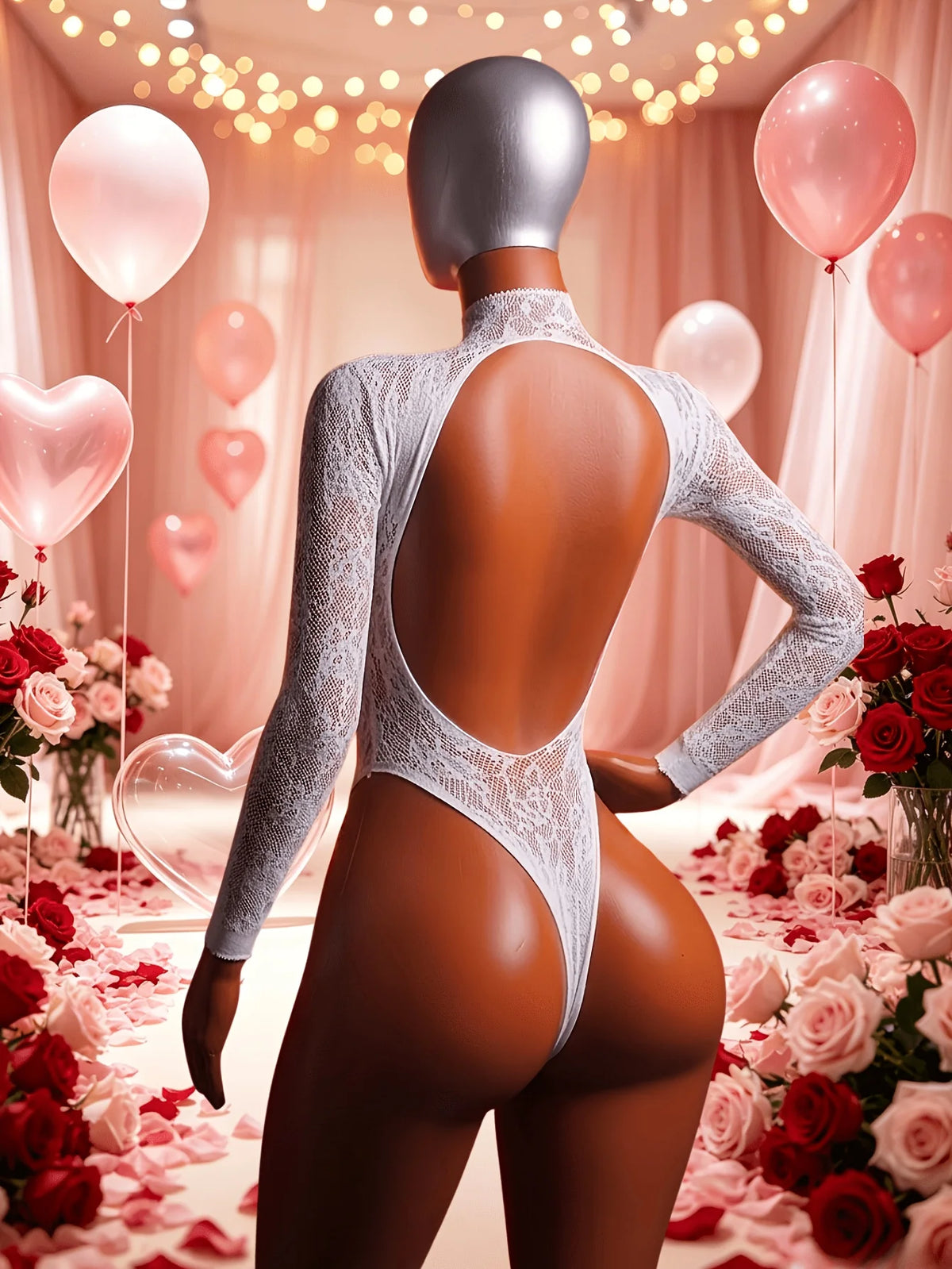 1 x Sexy bodysuit—an elegant lace and sheer mesh cutout design, perfect for lingerie parties or Valentine's Day dates.