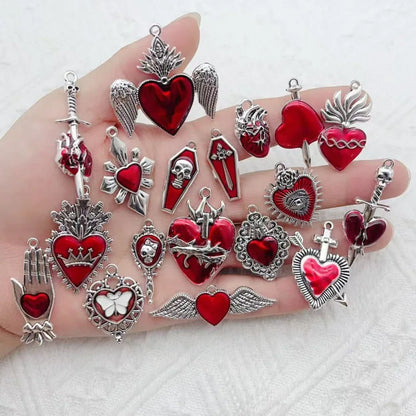 10pcs Dark Gothic Exaggerated Heart Cross Sword Pendant DIY Handmade Bracelet Necklace Bead Accessories Material