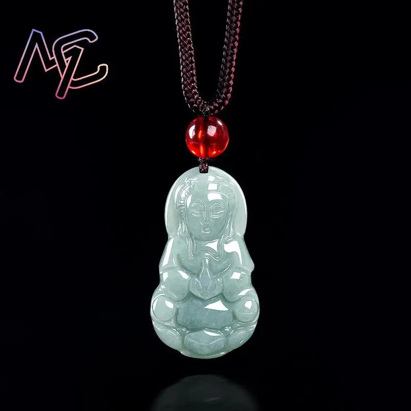 Myanmar Jadeite Guanyin Buddha Pendant Necklace Vintage Natural Gemstone Real Jewelry Fashion Accessories Burmese Jade Stone