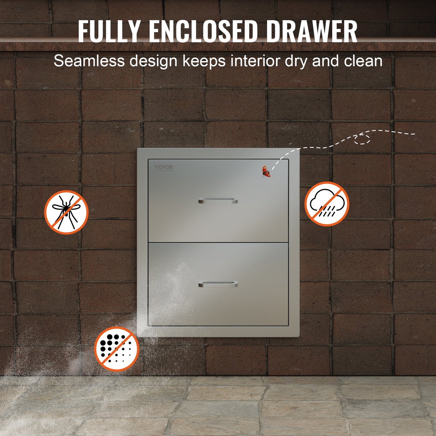 Outdoor Kitchen Drawers 18W x 20.6H x 12.7D Inch, Flush Mount Double