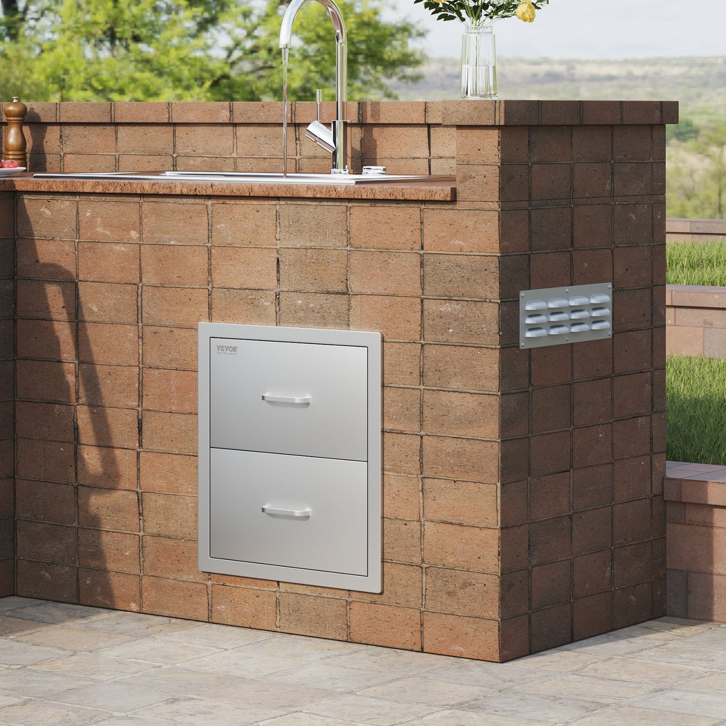 Outdoor Kitchen Drawers 18W x 20.6H x 12.7D Inch, Flush Mount Double