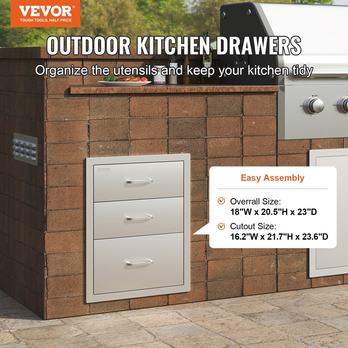 VEVOR 18x23 Inch Outdoor Kitchen Stainless Steel Triple Access BBQ