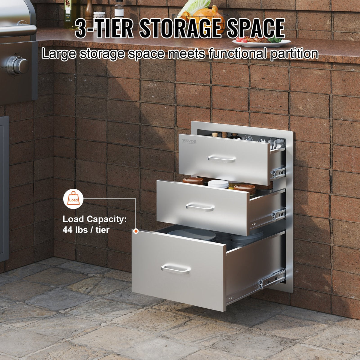 VEVOR 18x23 Inch Outdoor Kitchen Stainless Steel Triple Access BBQ