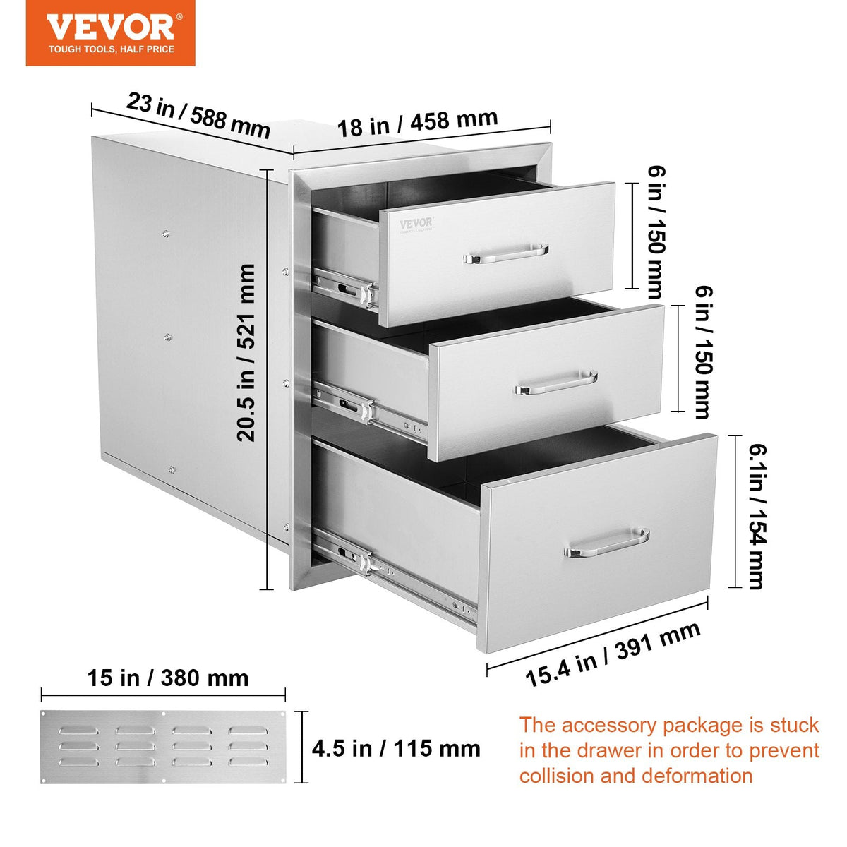VEVOR 18x23 Inch Outdoor Kitchen Stainless Steel Triple Access BBQ