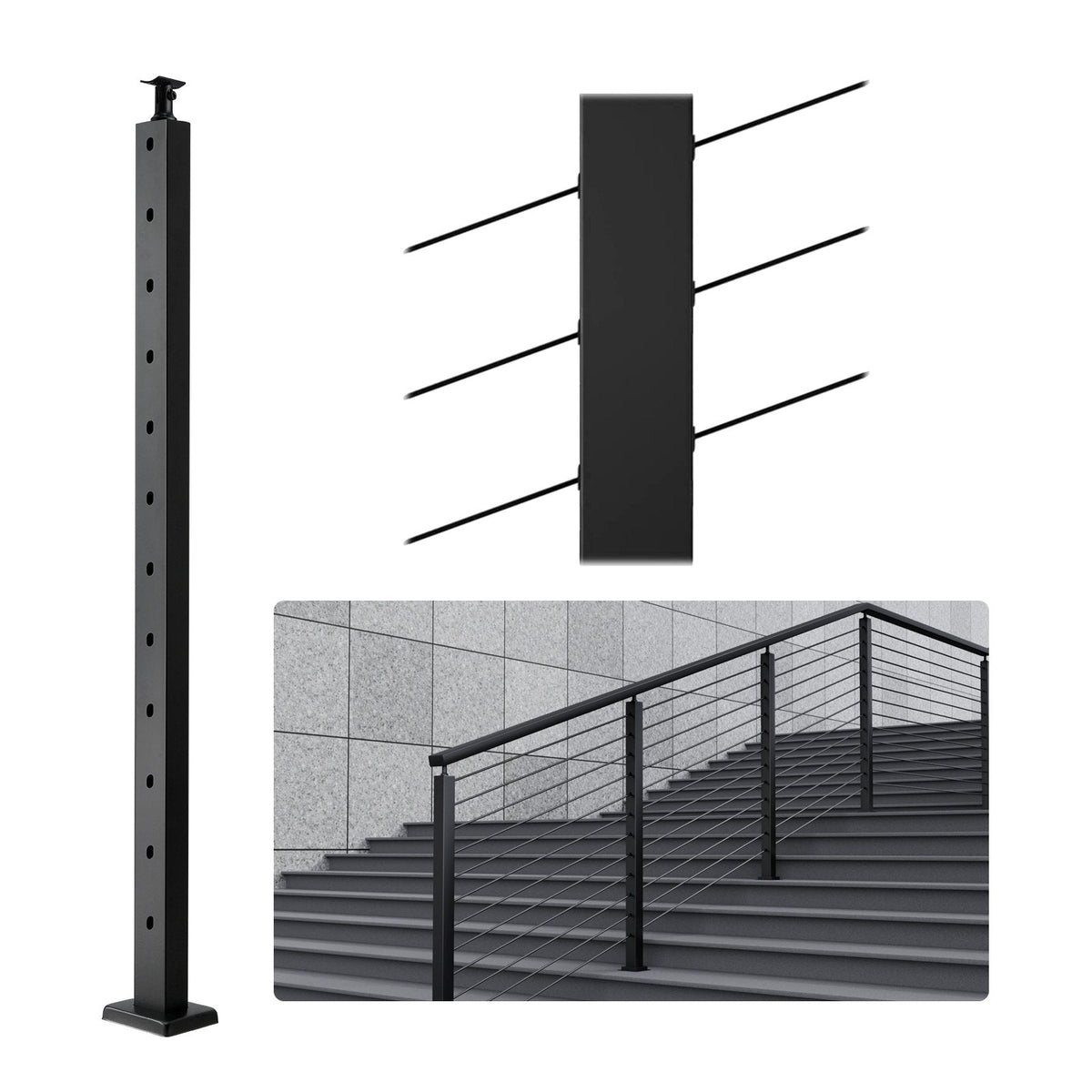 VEVOR Cable Railing Post, 42" x 1" x 2" Steel 30° Angled Hole Stair