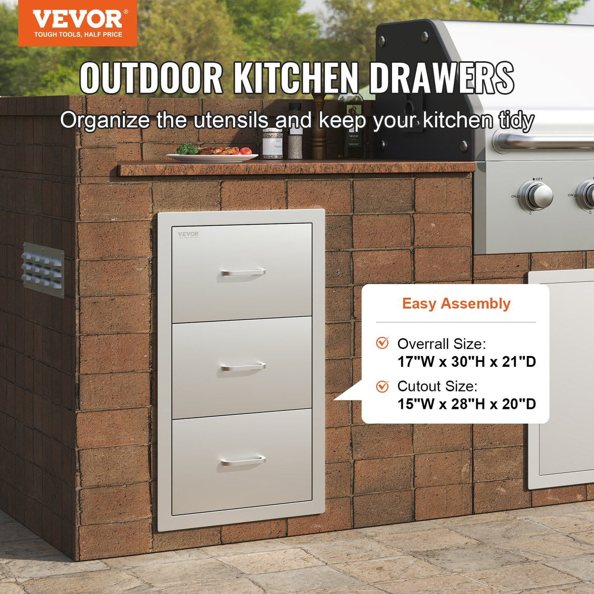 VEVOR 17W x 30H x 21D Inch Outdoor Kitchen Stainless Steel Double