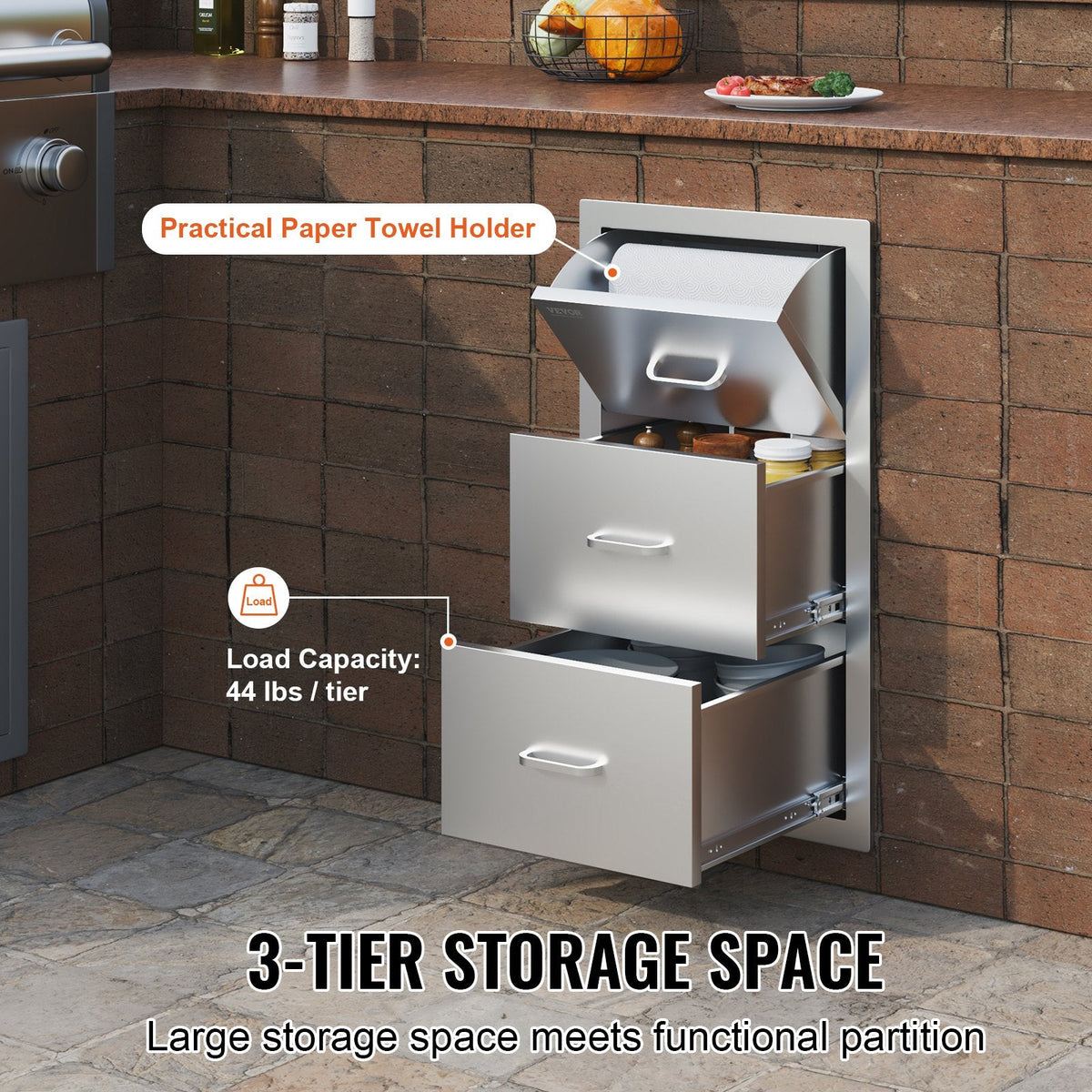 VEVOR 17W x 30H x 21D Inch Outdoor Kitchen Stainless Steel Double