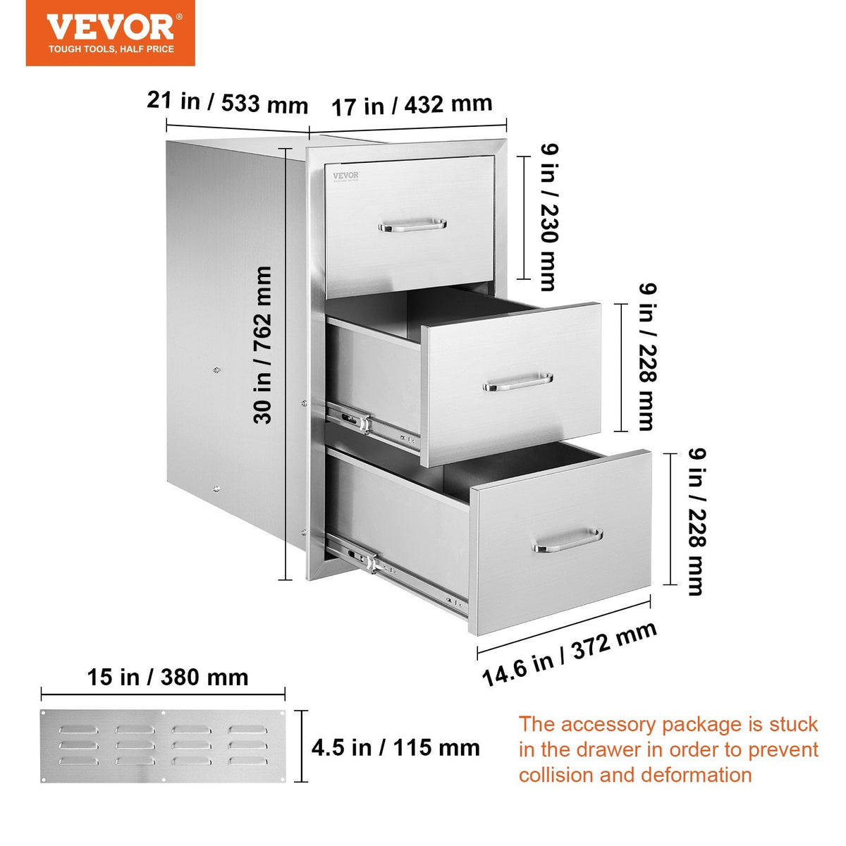 VEVOR 17W x 30H x 21D Inch Outdoor Kitchen Stainless Steel Double