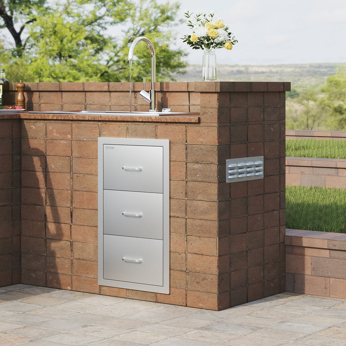 VEVOR 17W x 30H x 21D Inch Outdoor Kitchen Stainless Steel Double