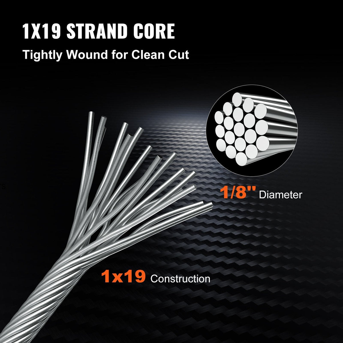VEVOR 316 Stainless Steel Cable 0.32 cm (1/8") 1x19 Steel Cable Wire