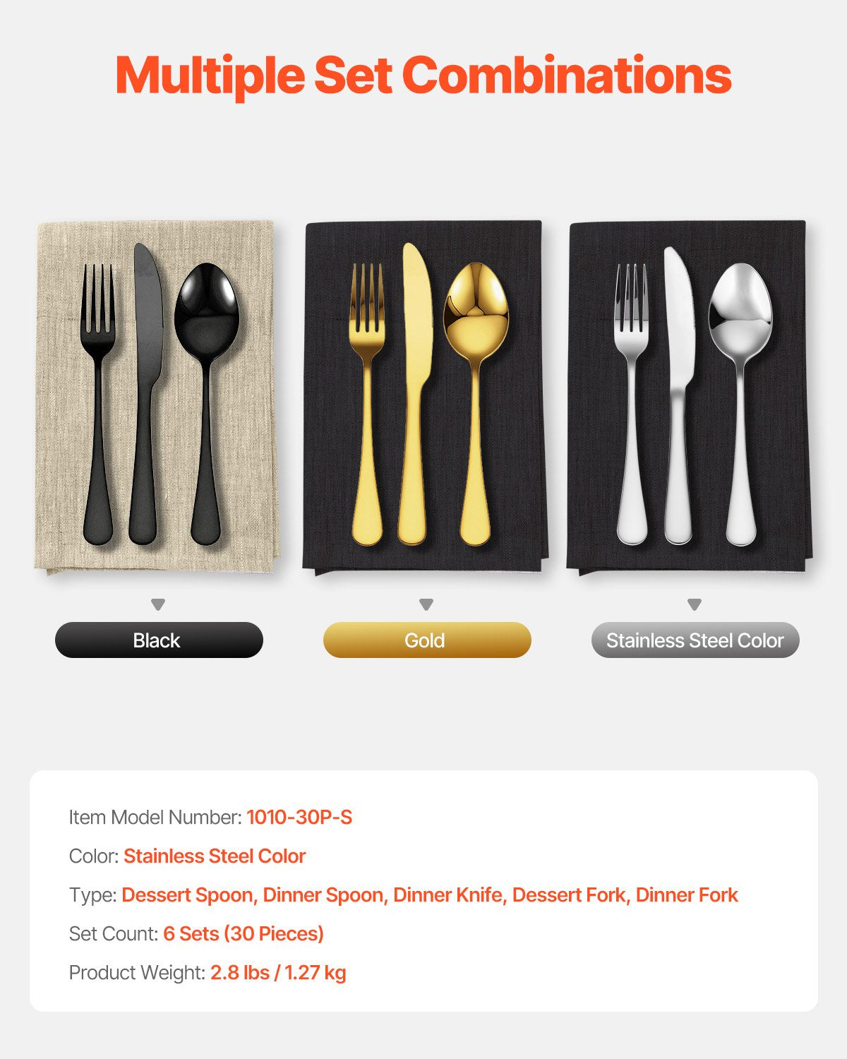 VEVOR 30-Piece Silverware Set, Food-Grade Stainless Steel Flatware