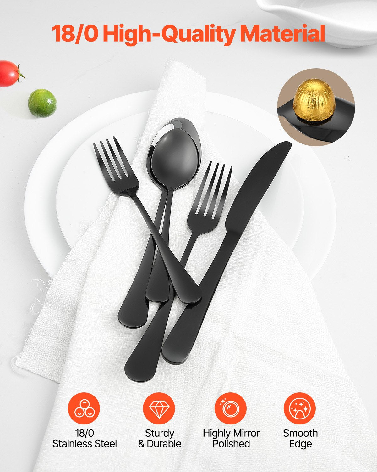 VEVOR 30-Piece Black Silverware Set, Food-Grade Stainless Steel