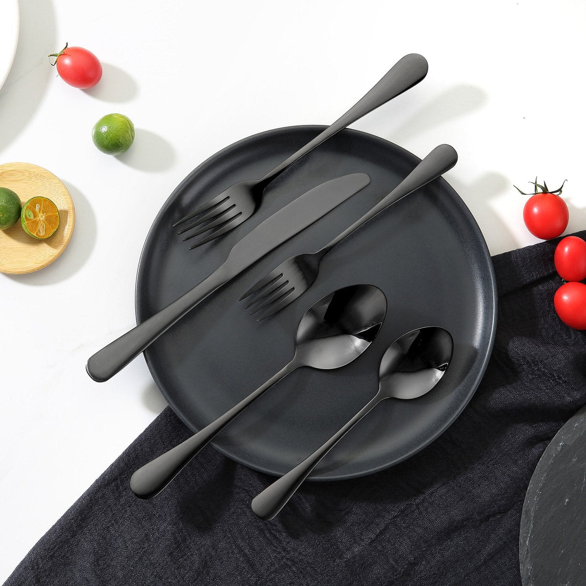 VEVOR 30-Piece Black Silverware Set, Food-Grade Stainless Steel
