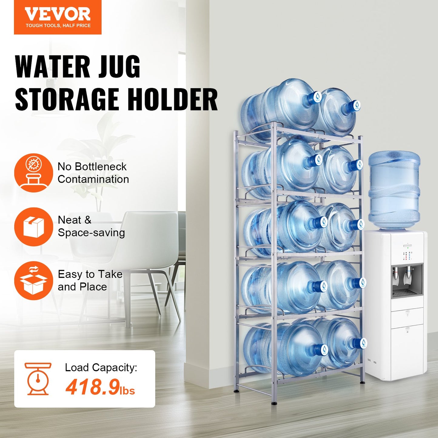 5 Tiers Water Jug Holder, 5 Gallon Water Bottle Holder, Double Row