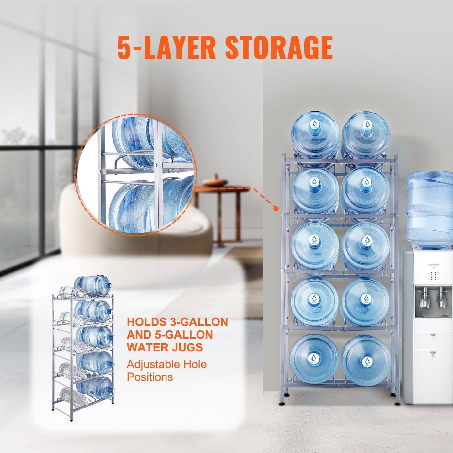 5 Tiers Water Jug Holder, 5 Gallon Water Bottle Holder, Double Row