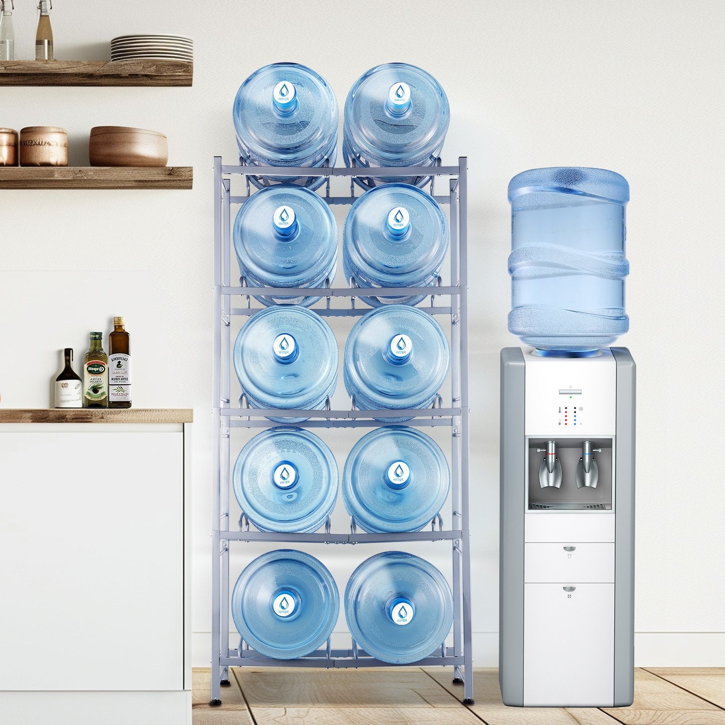 5 Tiers Water Jug Holder, 5 Gallon Water Bottle Holder, Double Row