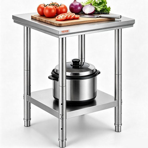 VEVOR Stainless Steel Prep Table, 24 x 24 x 31 Inch, 700 lbs Load