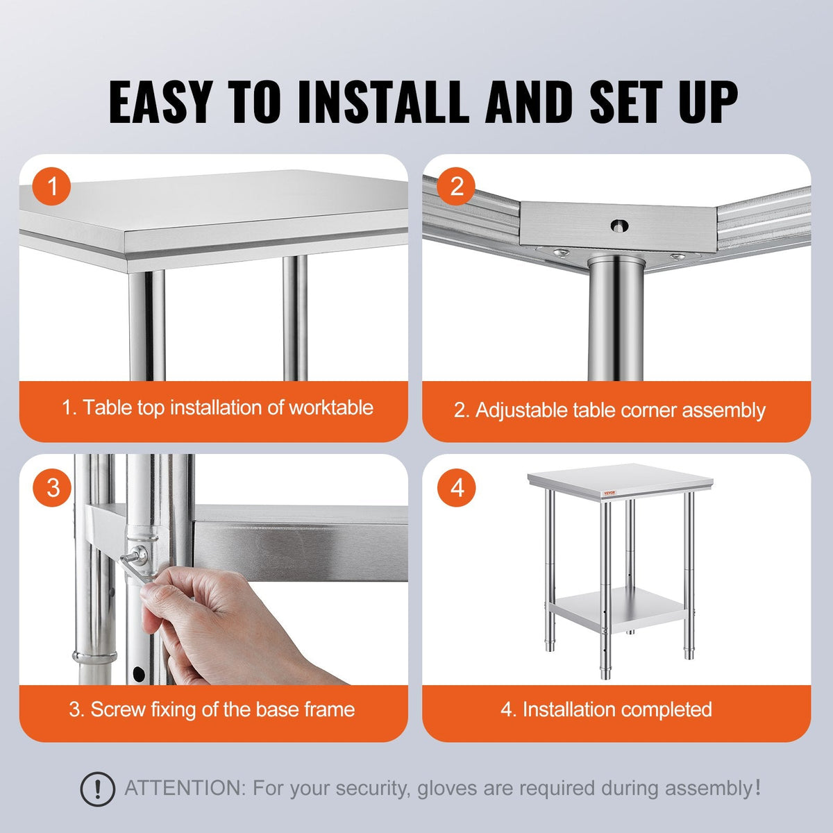 VEVOR Stainless Steel Prep Table, 24 x 24 x 31 Inch, 700 lbs Load