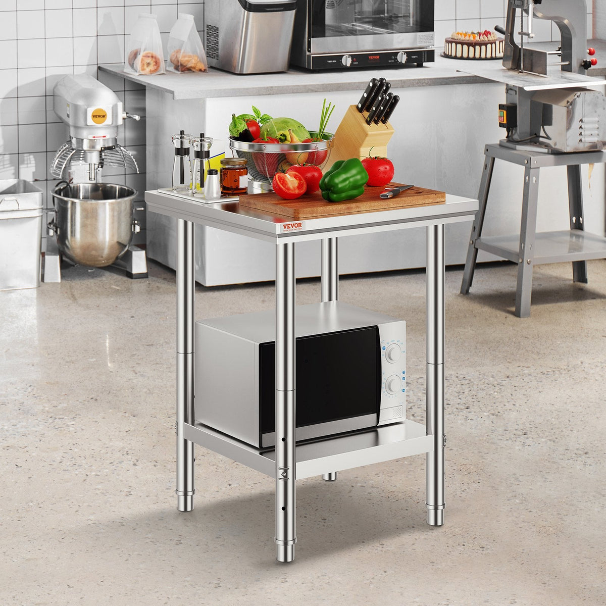 VEVOR Stainless Steel Prep Table, 24 x 24 x 31 Inch, 700 lbs Load