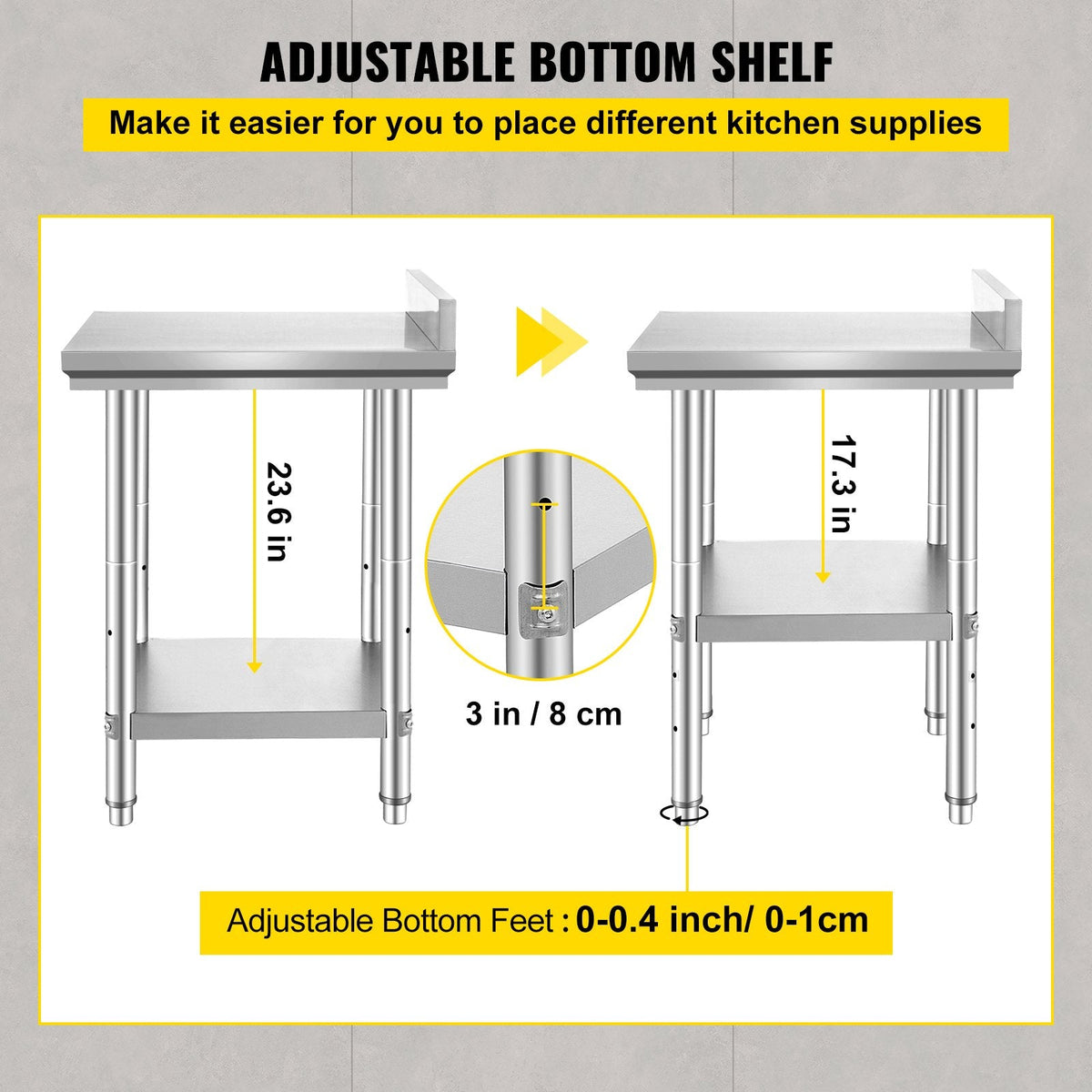 VEVOR 24 x 24 x 35 Inch Stainless Steel Work Table, Commercial Food