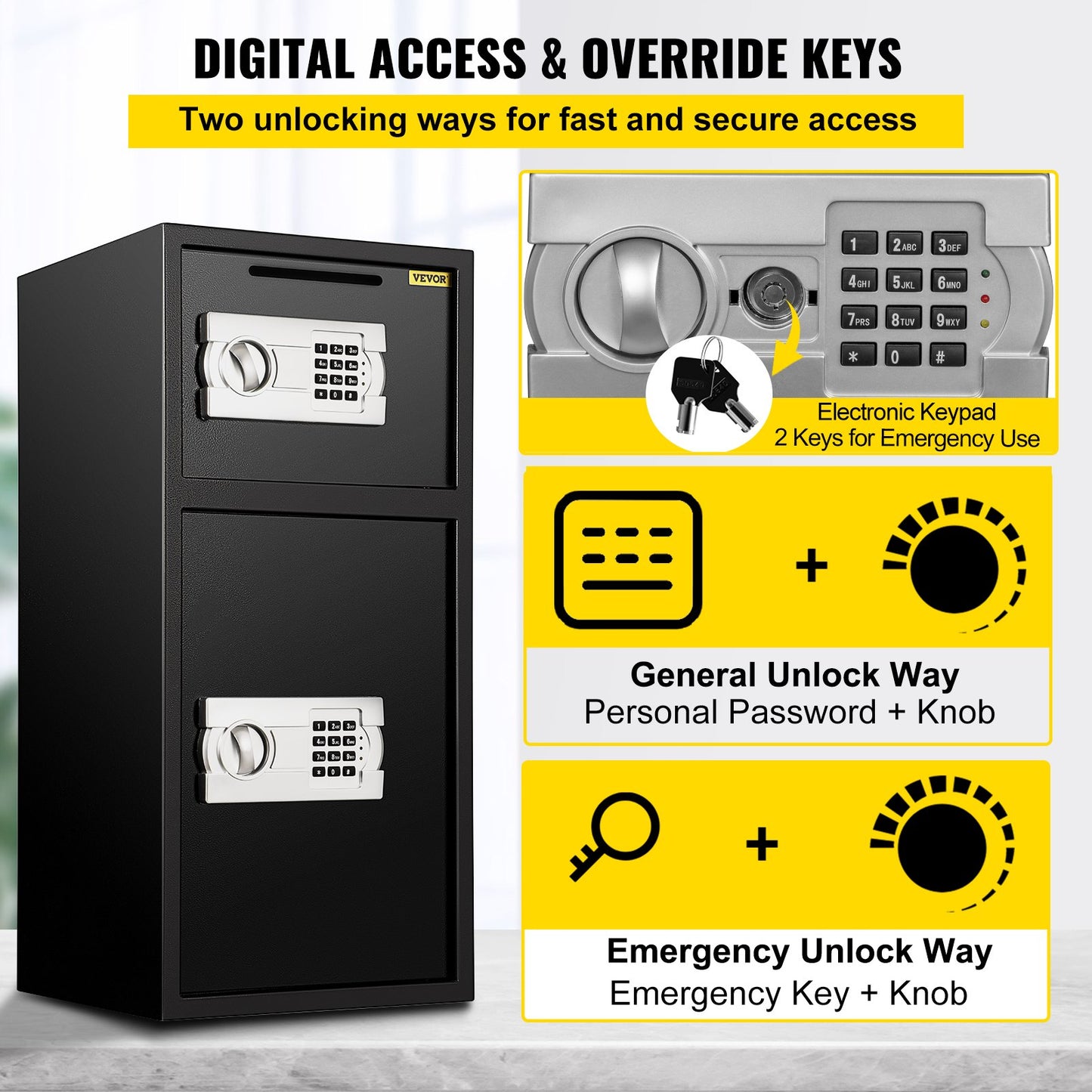 74 L Digital Double Door Safe Depository Box Gun Safes Cash Office