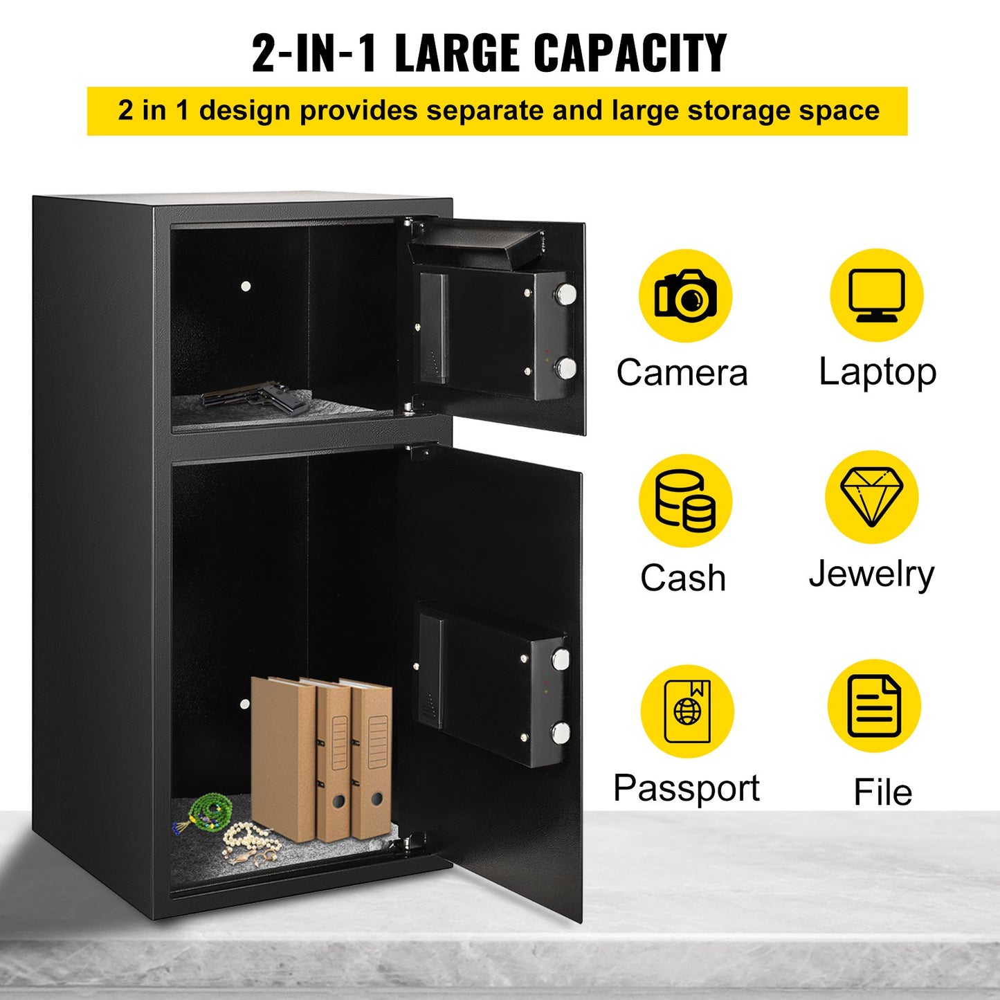 74 L Digital Double Door Safe Depository Box Gun Safes Cash Office